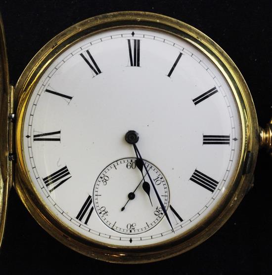 A George V 18ct gold half hunter keyless lever pocket watch by James Hoddell & Co, London,